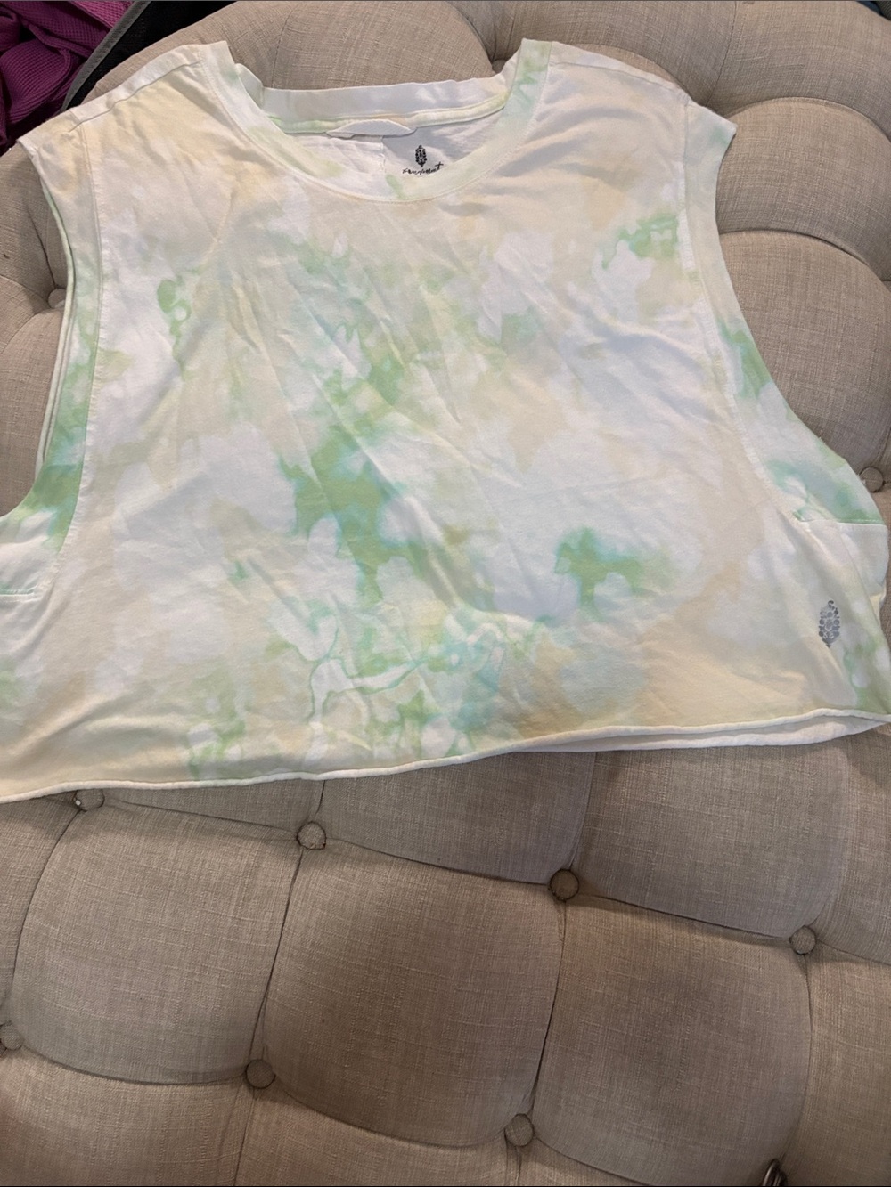 FP Movement by Free People White & Mint Tie-Dye Cropped Muscle Tee